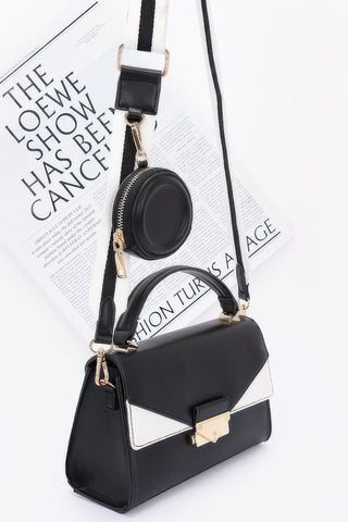 Faux Leather Two Tone Flap Bag - Wear Arielle