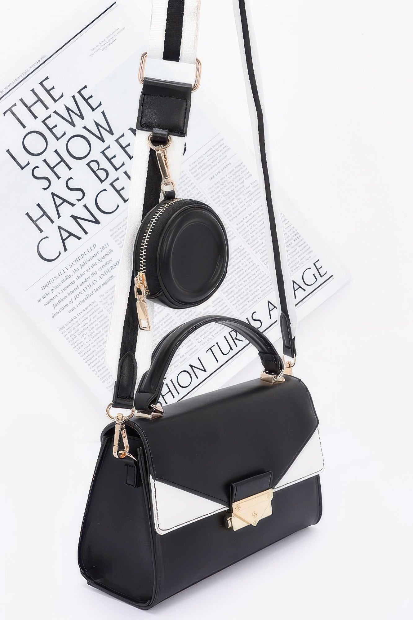 Faux Leather Two Tone Flap Bag - Wear Arielle