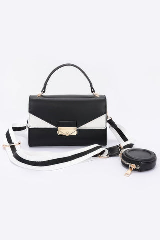 Faux Leather Two Tone Flap Bag - Wear Arielle
