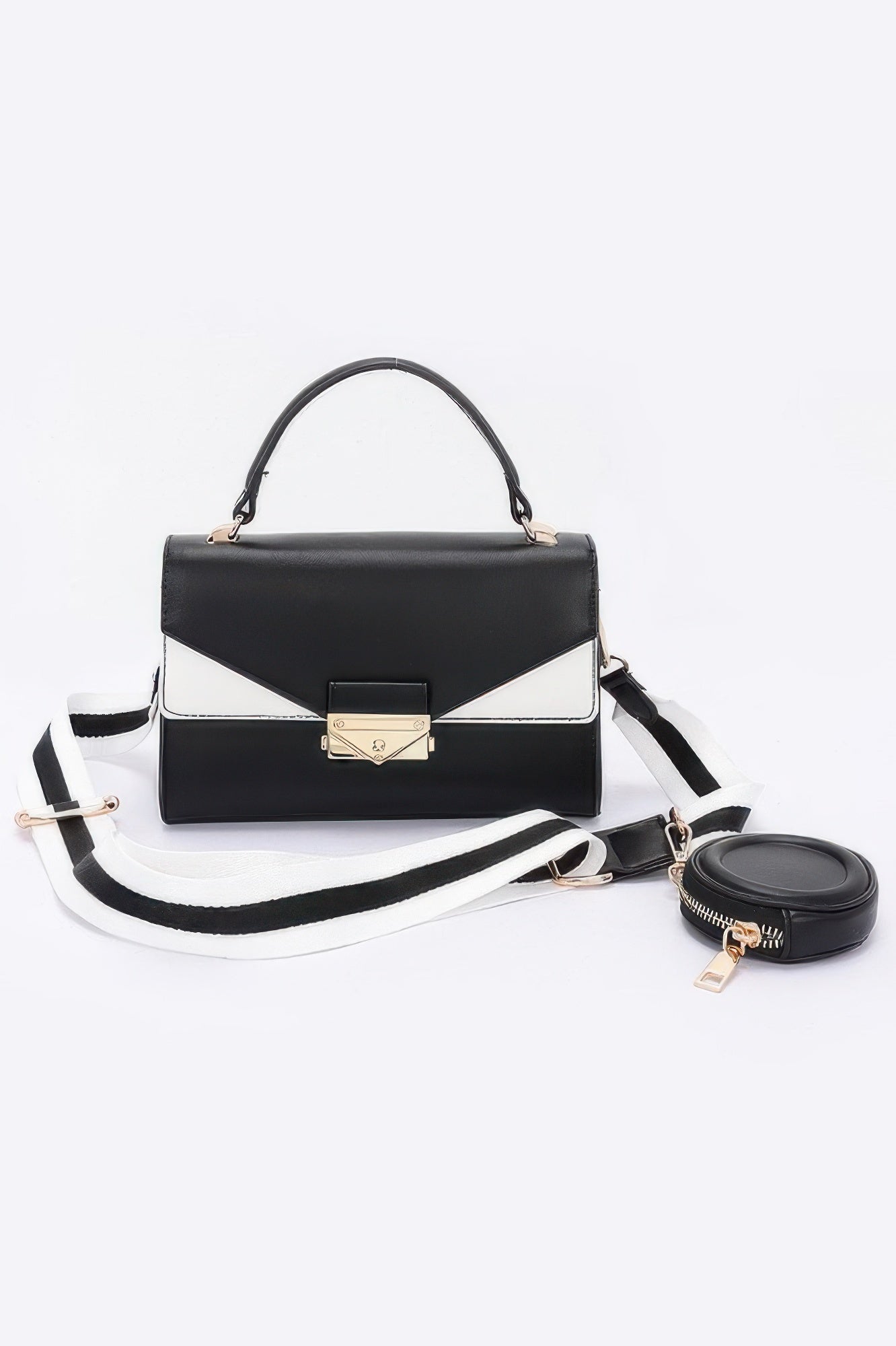 Faux Leather Two Tone Flap Bag - Wear Arielle