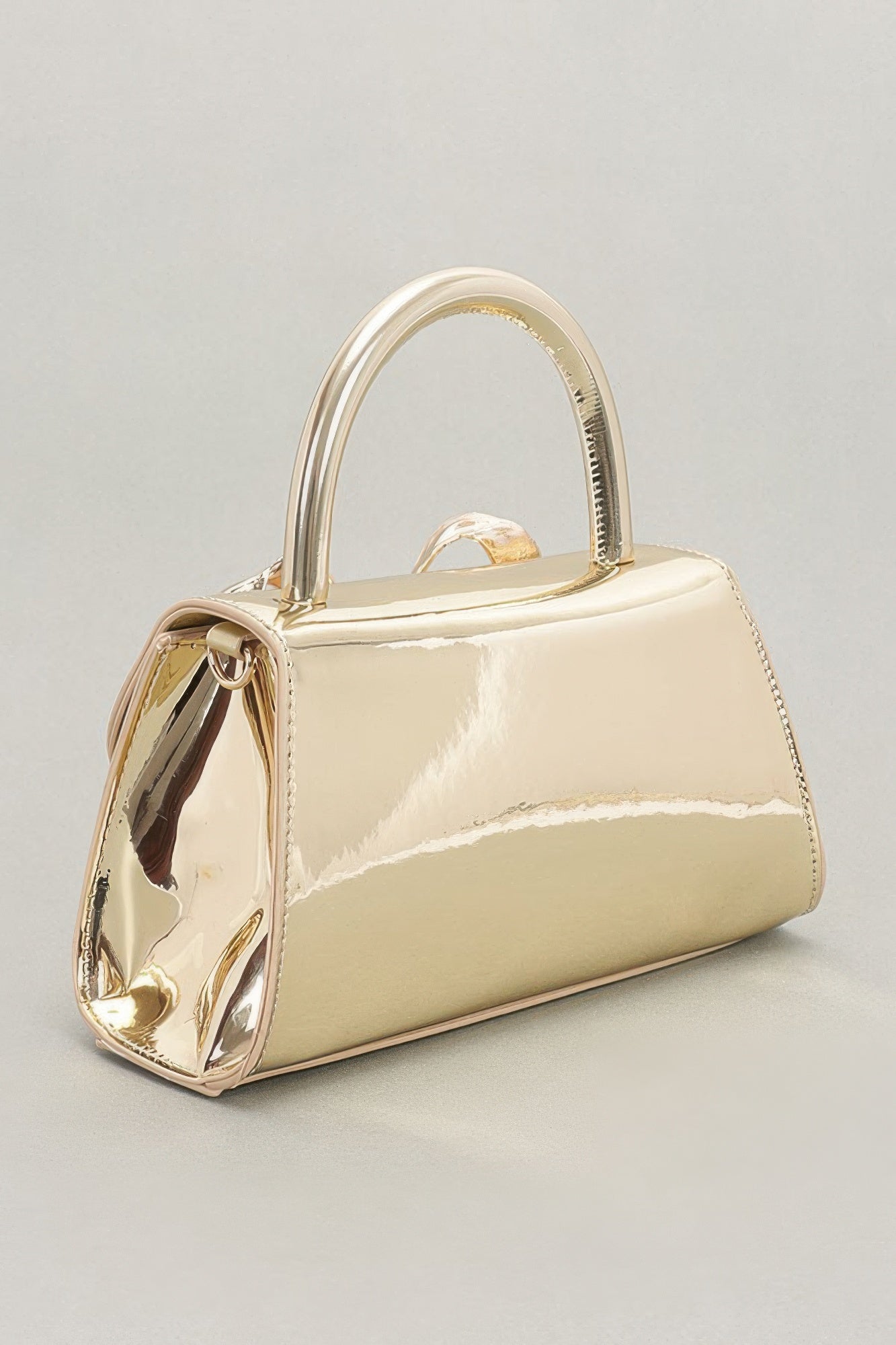 Faux Mirror Leather Ribbon Metal Top Handle Bag - Wear Arielle