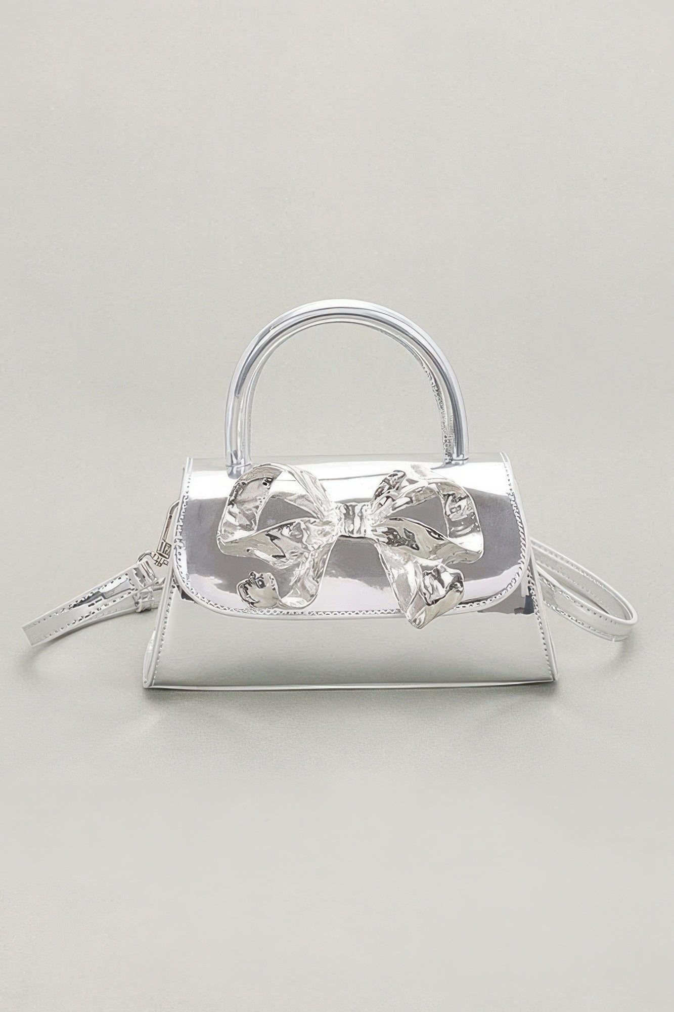 Faux Mirror Leather Ribbon Metal Top Handle Bag - Wear Arielle
