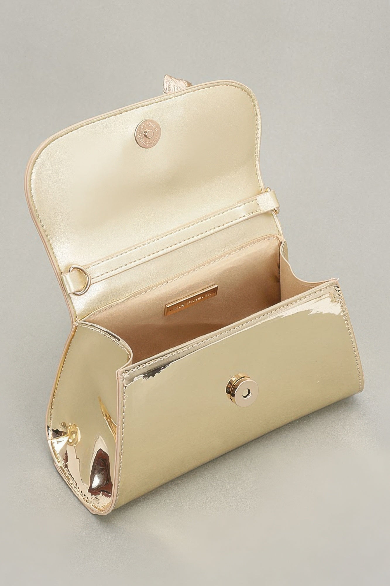 Faux Mirror Leather Ribbon Metal Top Handle Bag - Wear Arielle