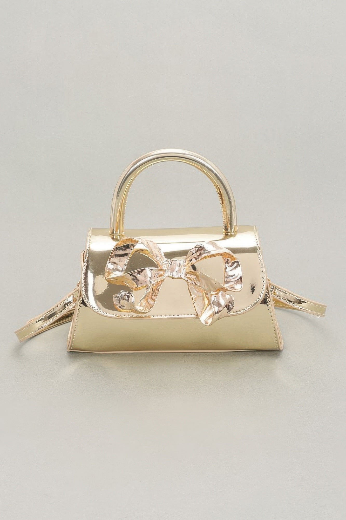 Faux Mirror Leather Ribbon Metal Top Handle Bag - Wear Arielle