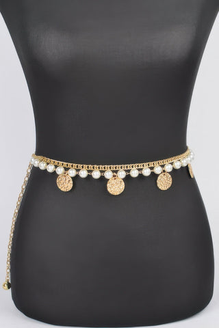 Faux Pearl Round Metal Chain Belt - Wear Arielle