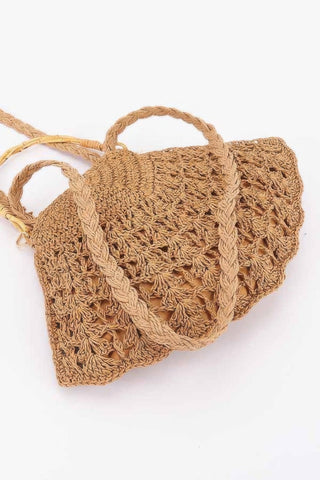 Faux Straw Bamboo Handle Bag - Wear Arielle
