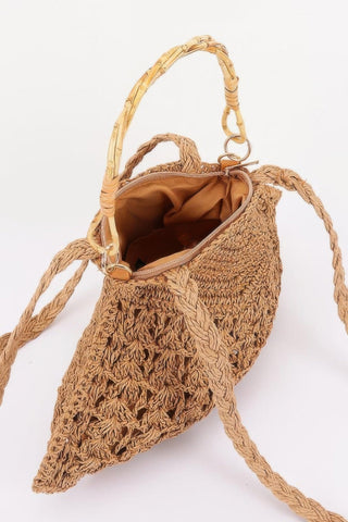 Faux Straw Bamboo Handle Bag - Wear Arielle