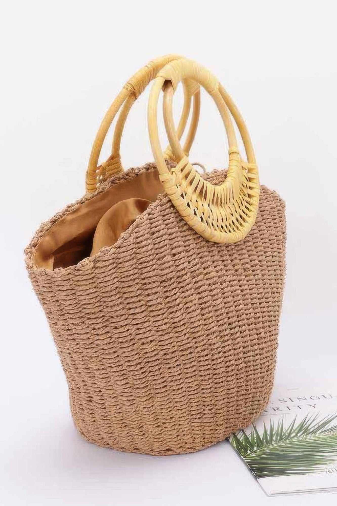 Faux Straw Bamboo Handle Tote Bag - Wear Arielle