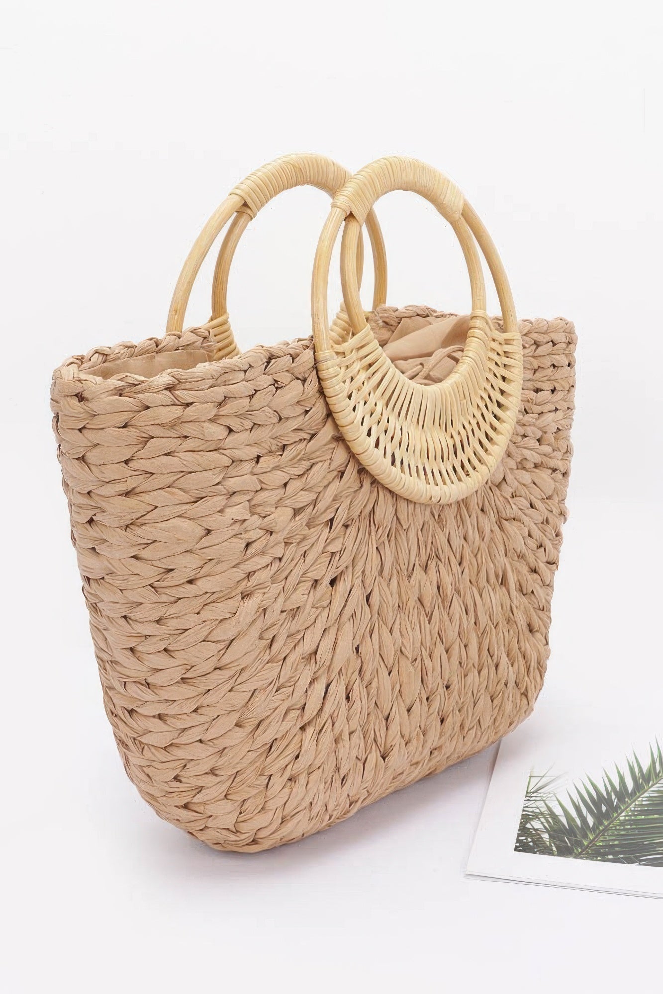 Faux Straw Bamboo Handle Tote Bag - Wear Arielle