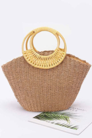 Faux Straw Bamboo Handle Tote Bag - Wear Arielle