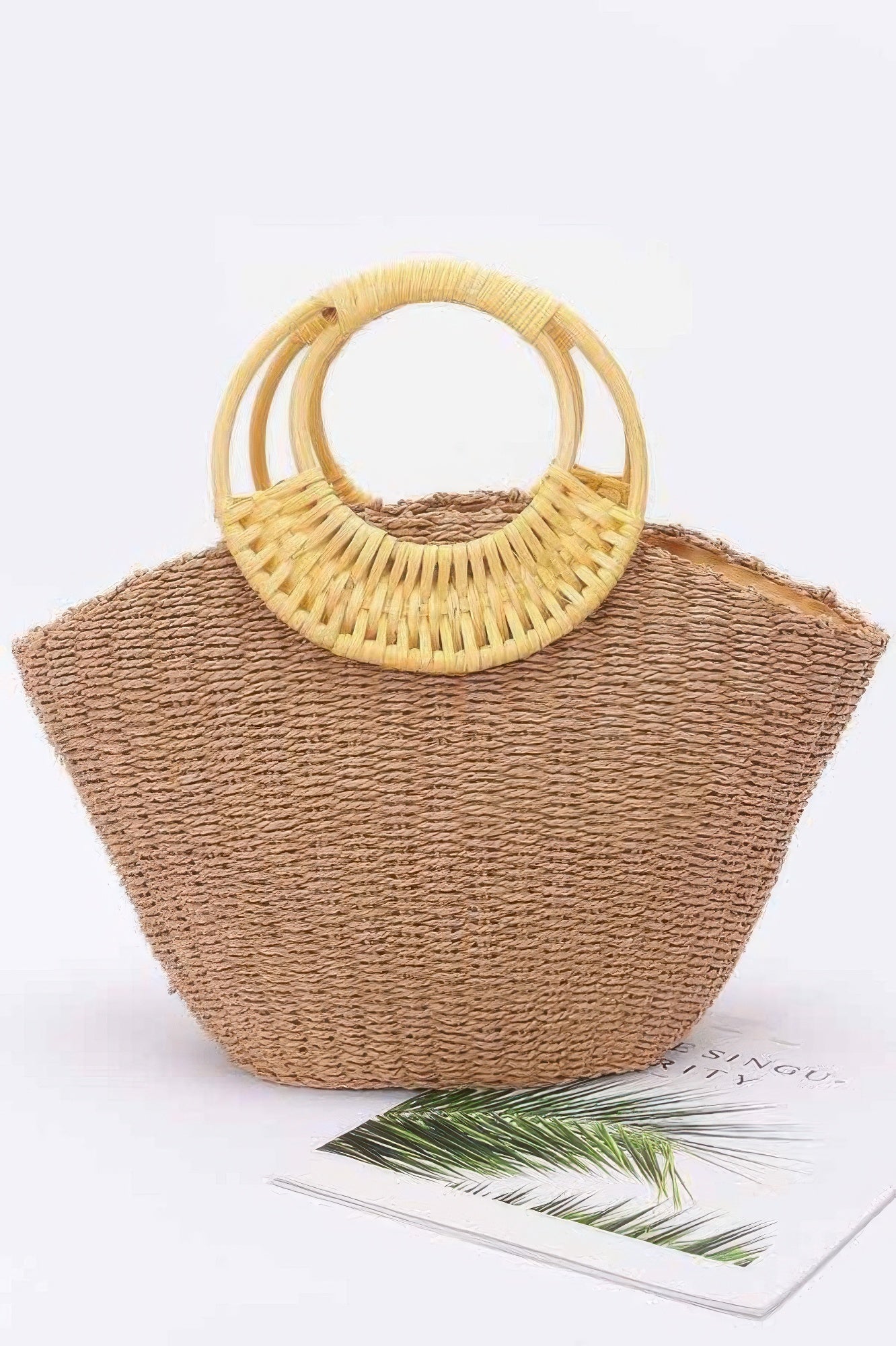 Faux Straw Bamboo Handle Tote Bag - Wear Arielle