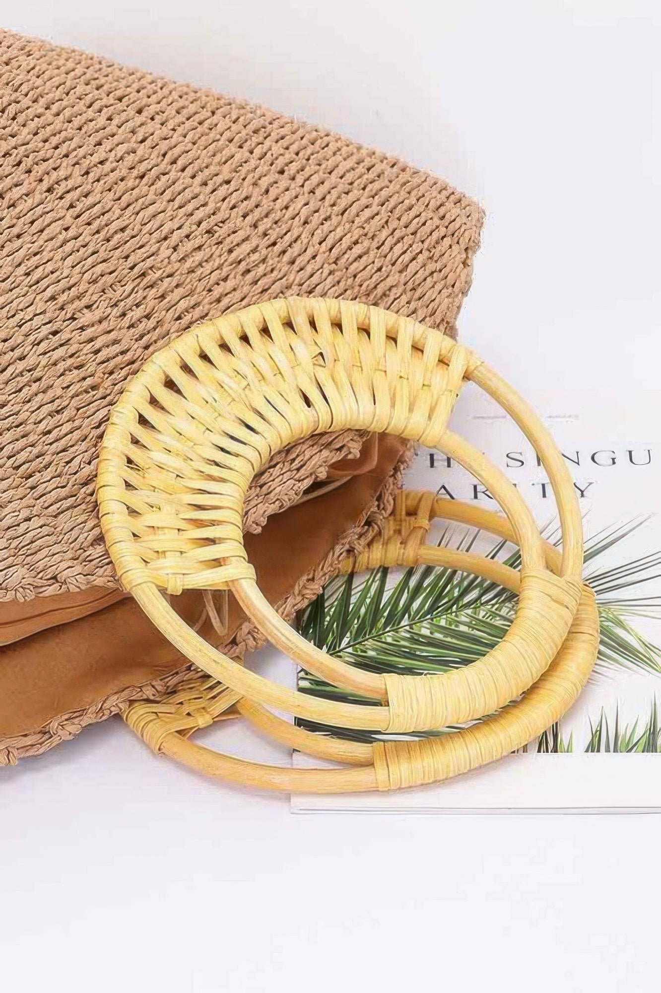 Faux Straw Bamboo Handle Tote Bag - Wear Arielle