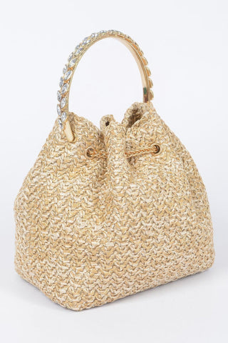 Faux Straw Bucket Bag W/stone Handle - Wear Arielle