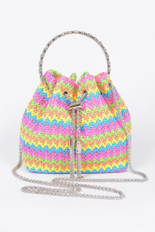 Faux Straw Bucket Bag W/stone Handle - Wear Arielle