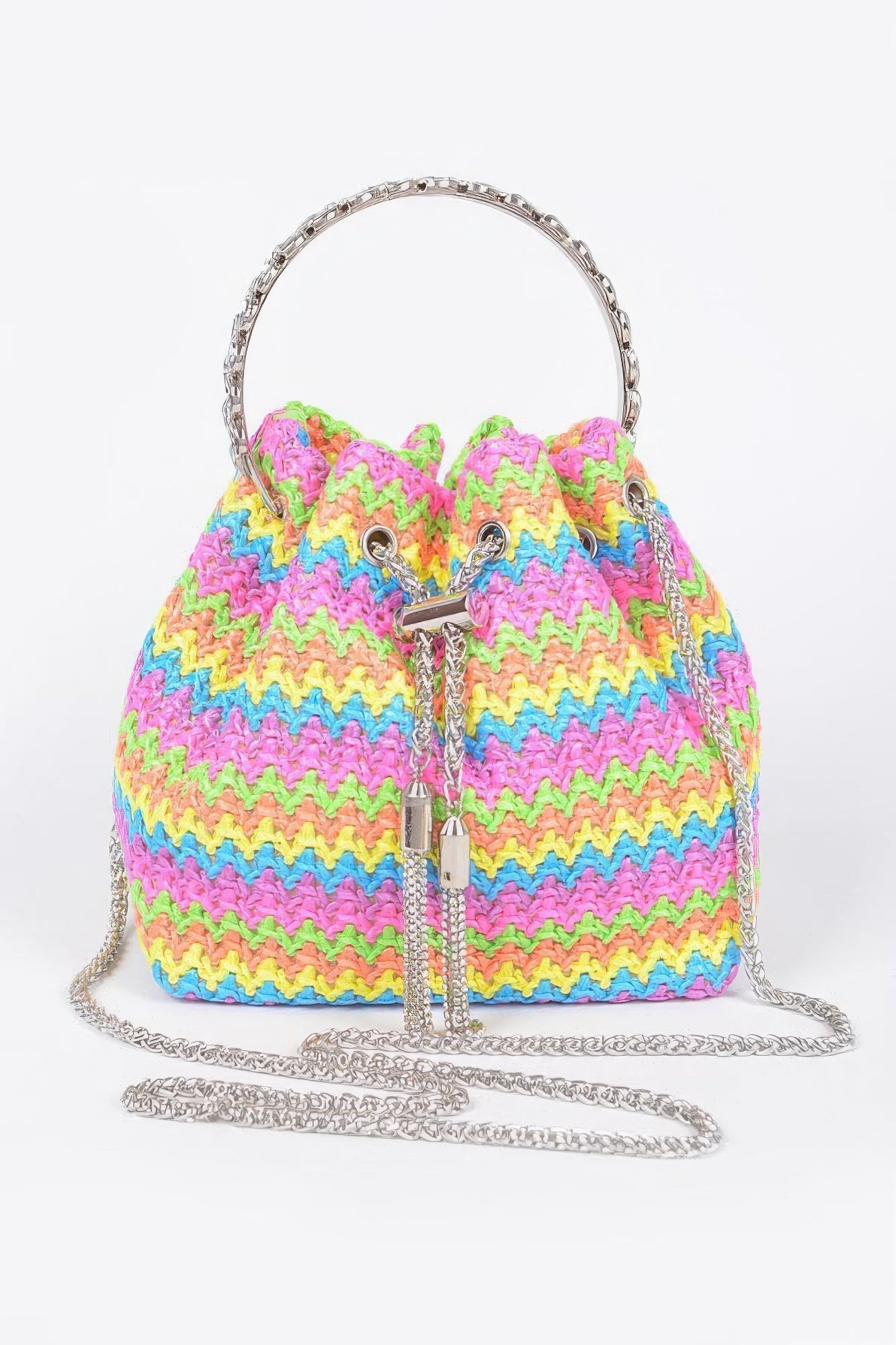 Faux Straw Bucket Bag W/stone Handle - Wear Arielle