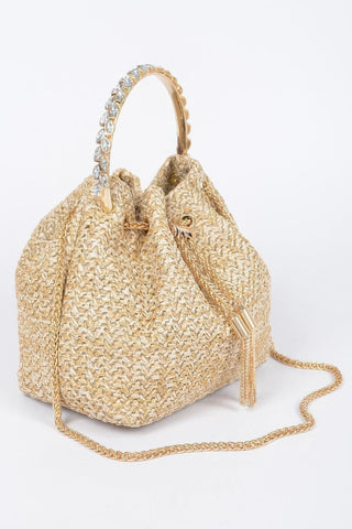 Faux Straw Bucket Bag W/stone Handle - Wear Arielle