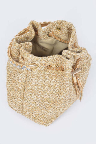 Faux Straw Bucket Bag W/stone Handle - Wear Arielle