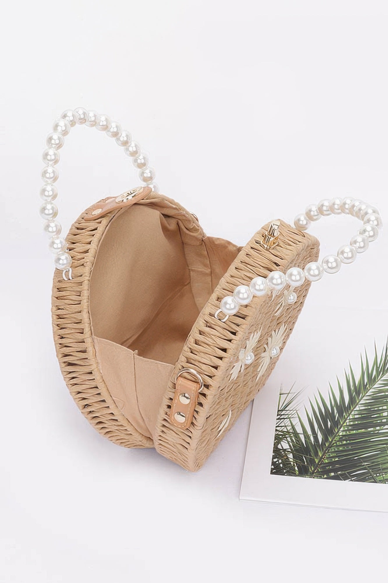 Faux Straw Handmade Clutch W/pearl Handle - Wear Arielle