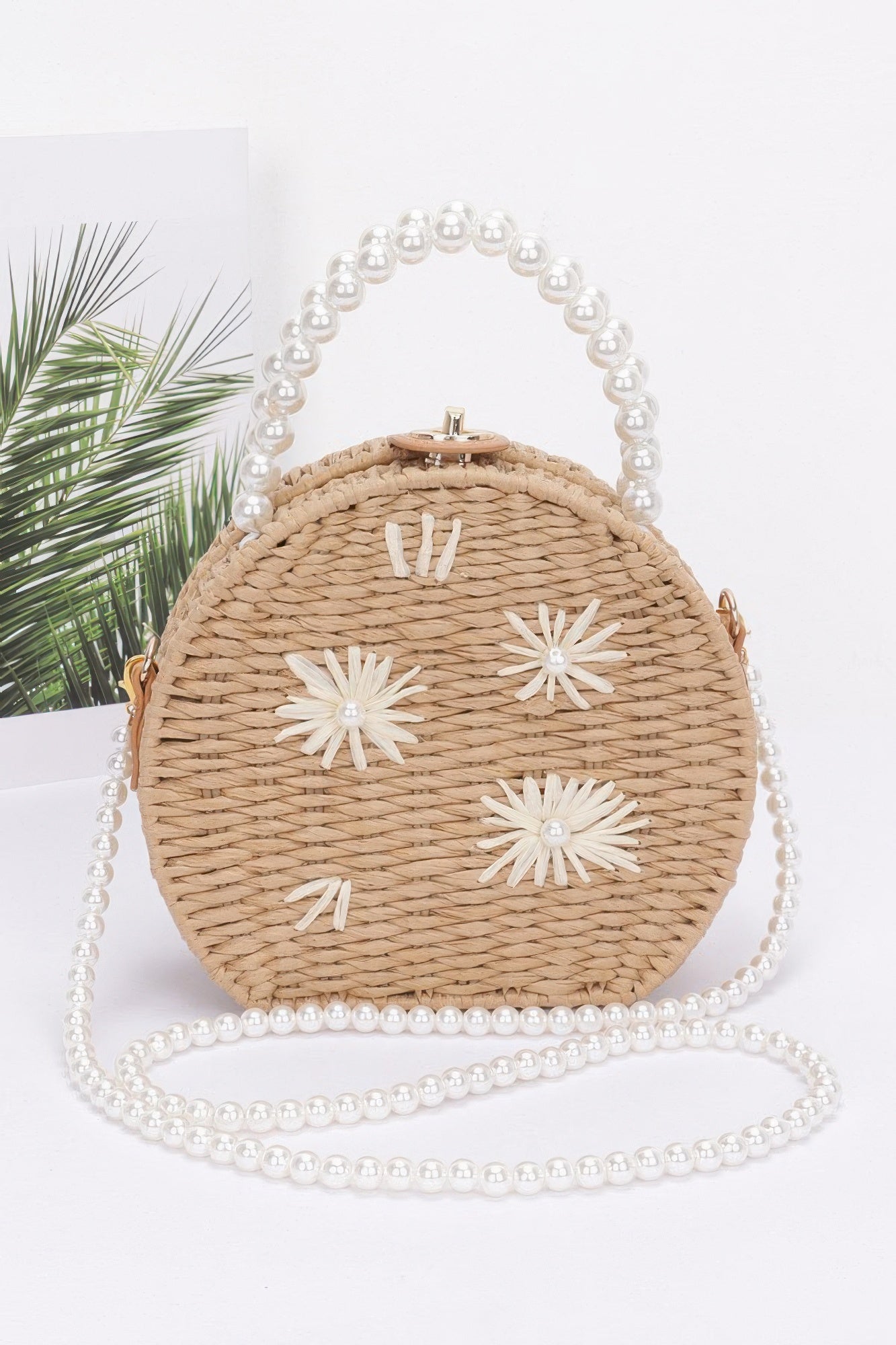 Faux Straw Handmade Clutch W/pearl Handle - Wear Arielle