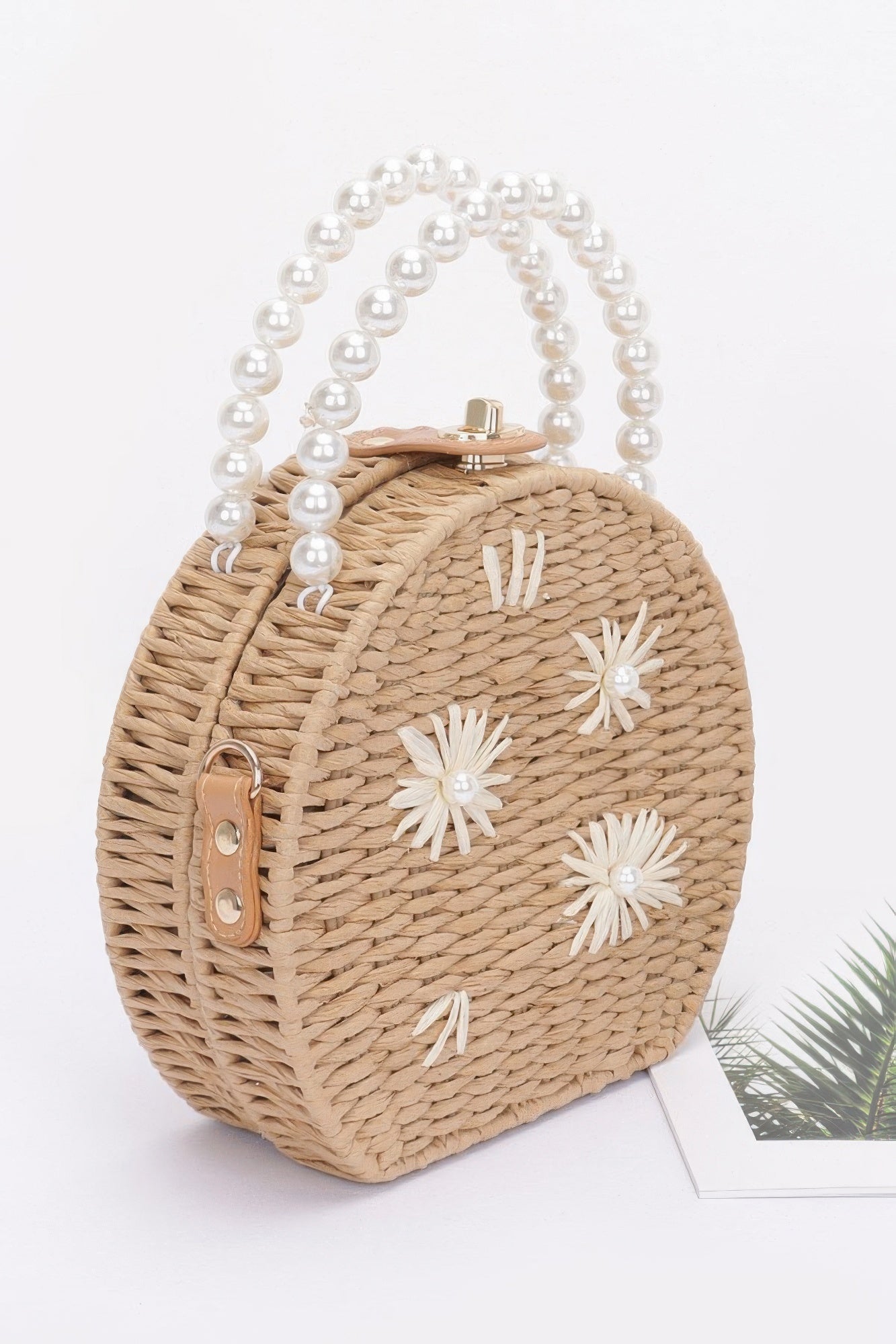 Faux Straw Handmade Clutch W/pearl Handle - Wear Arielle