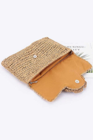 Faux Straw Handmade Flower Flap Clutch - Wear Arielle