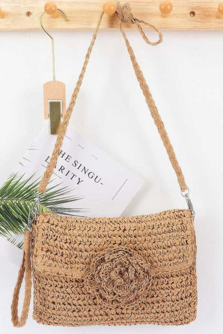 Faux Straw Handmade Flower Flap Clutch - Wear Arielle