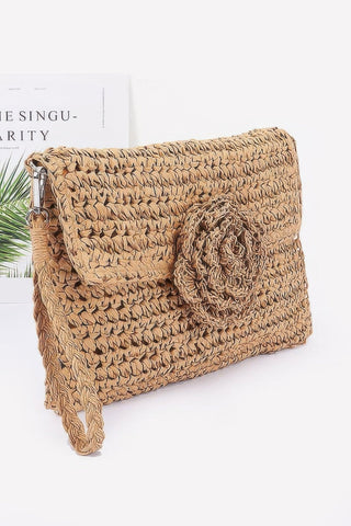 Faux Straw Handmade Flower Flap Clutch - Wear Arielle