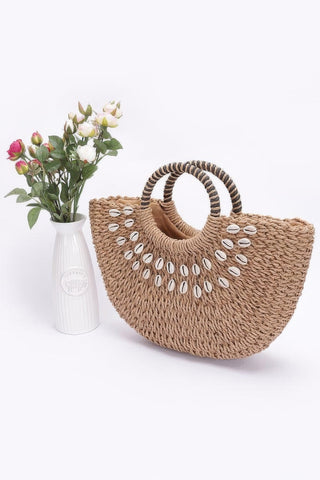 Faux Straw Handmade Shell Embellished Bag - Wear Arielle