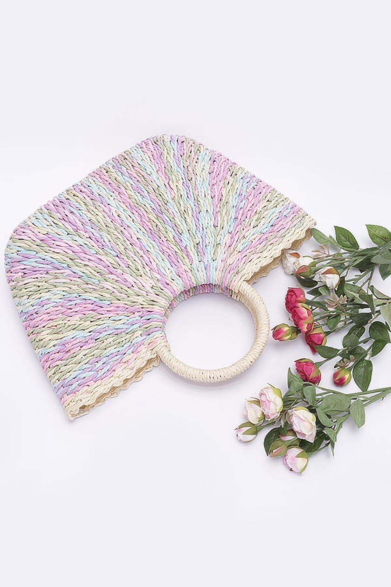 Faux Straw Multi Color Round Handle Tote Bag - Wear Arielle