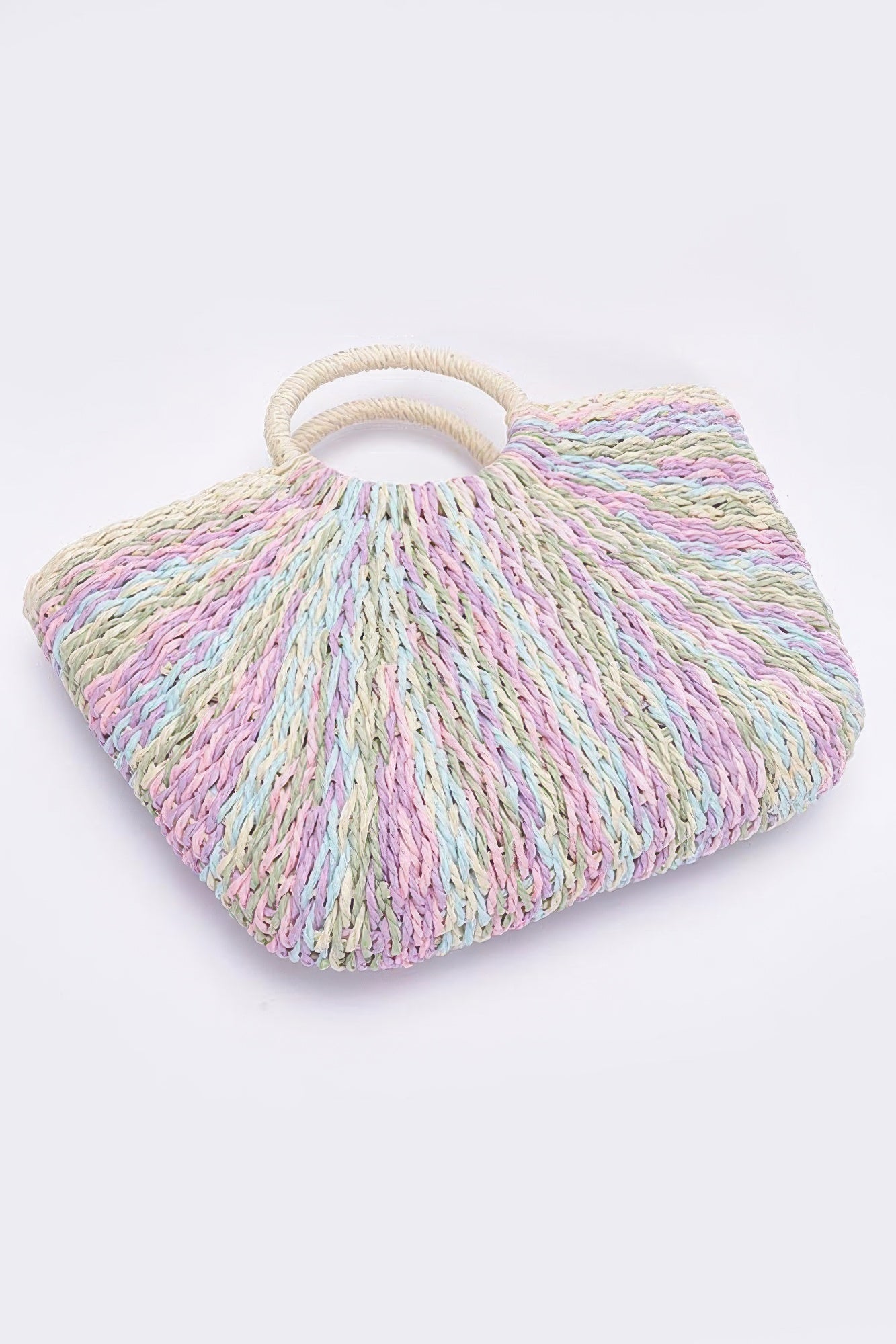 Faux Straw Multi Color Round Handle Tote Bag - Wear Arielle