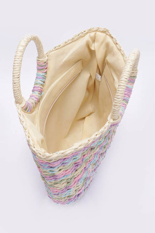 Faux Straw Multi Color Round Handle Tote Bag - Wear Arielle