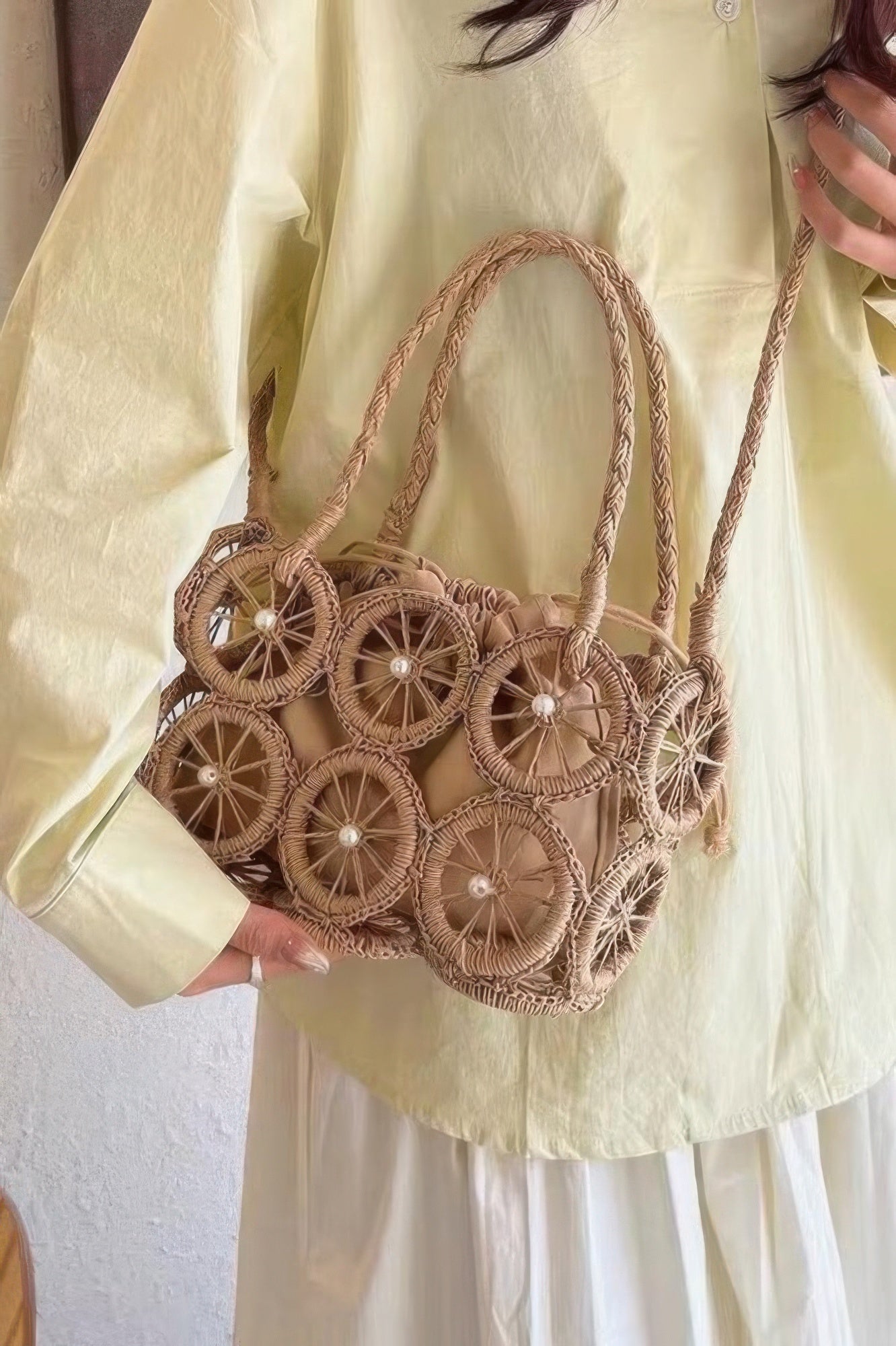 Faux Straw Multi Round Handmade Crossbody Bag - Wear Arielle