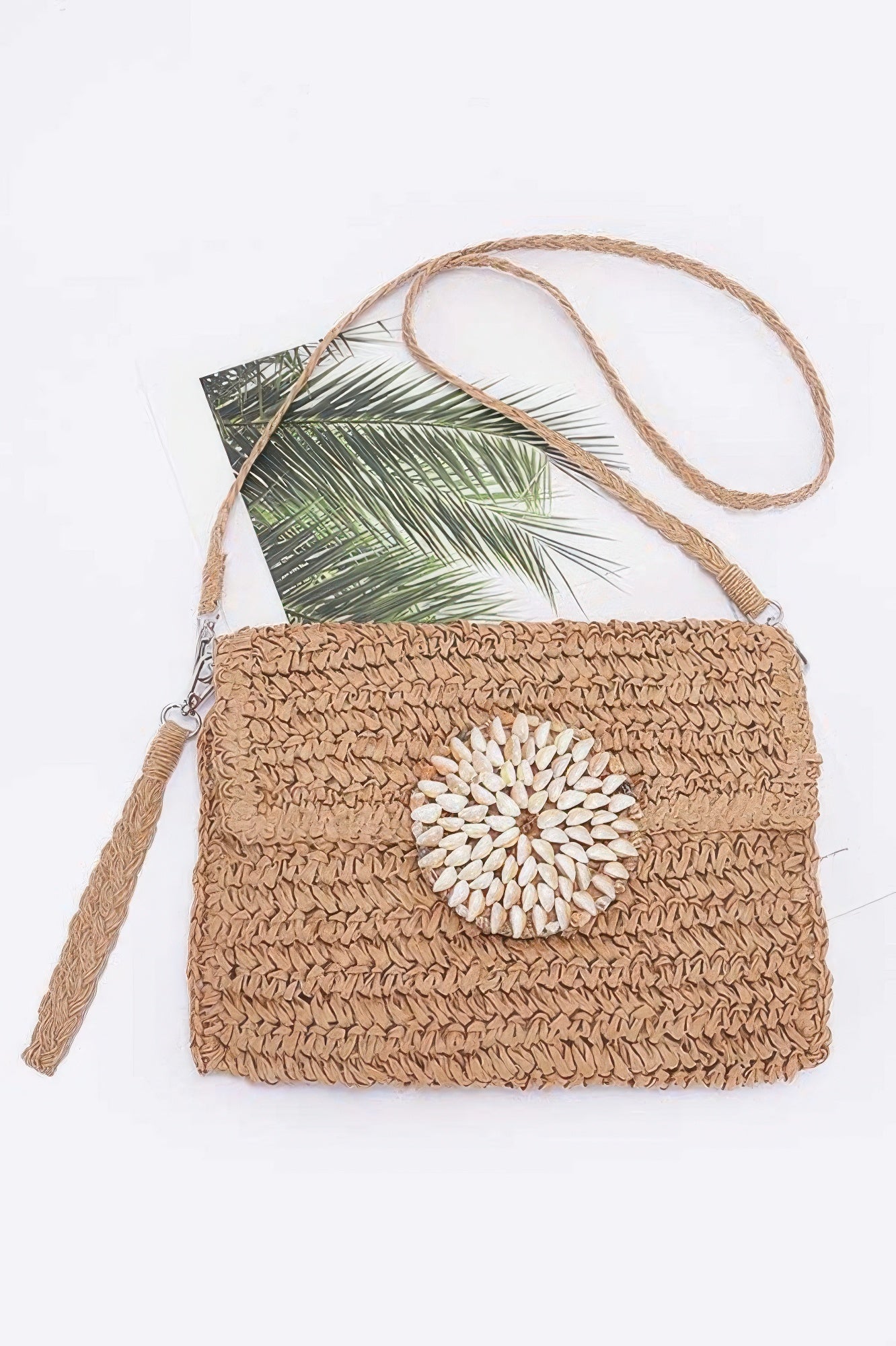 Faux Straw Multi Shell Front Flap Clutch - Wear Arielle