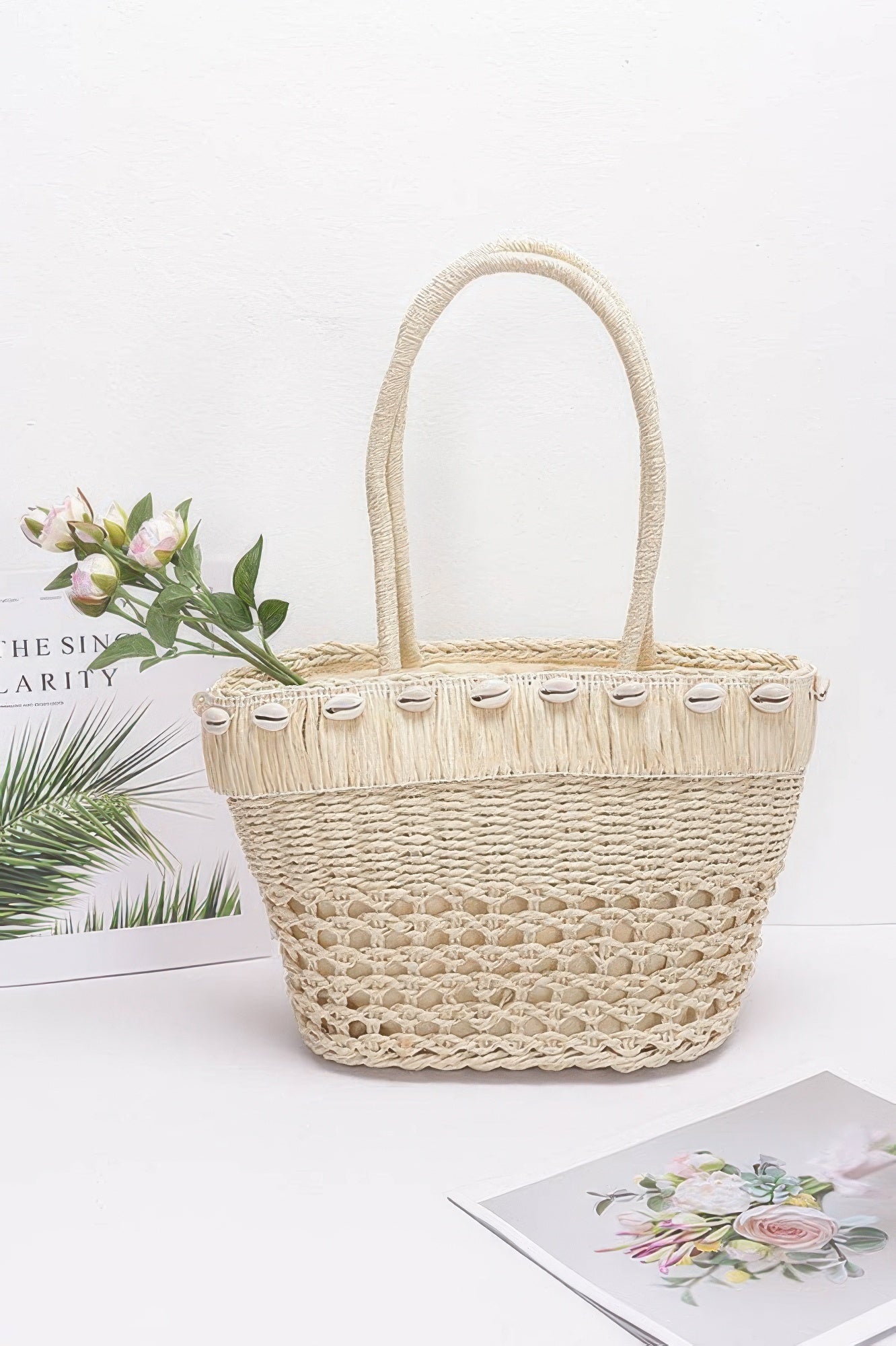 Faux Straw Shell Tote Bag - Wear Arielle