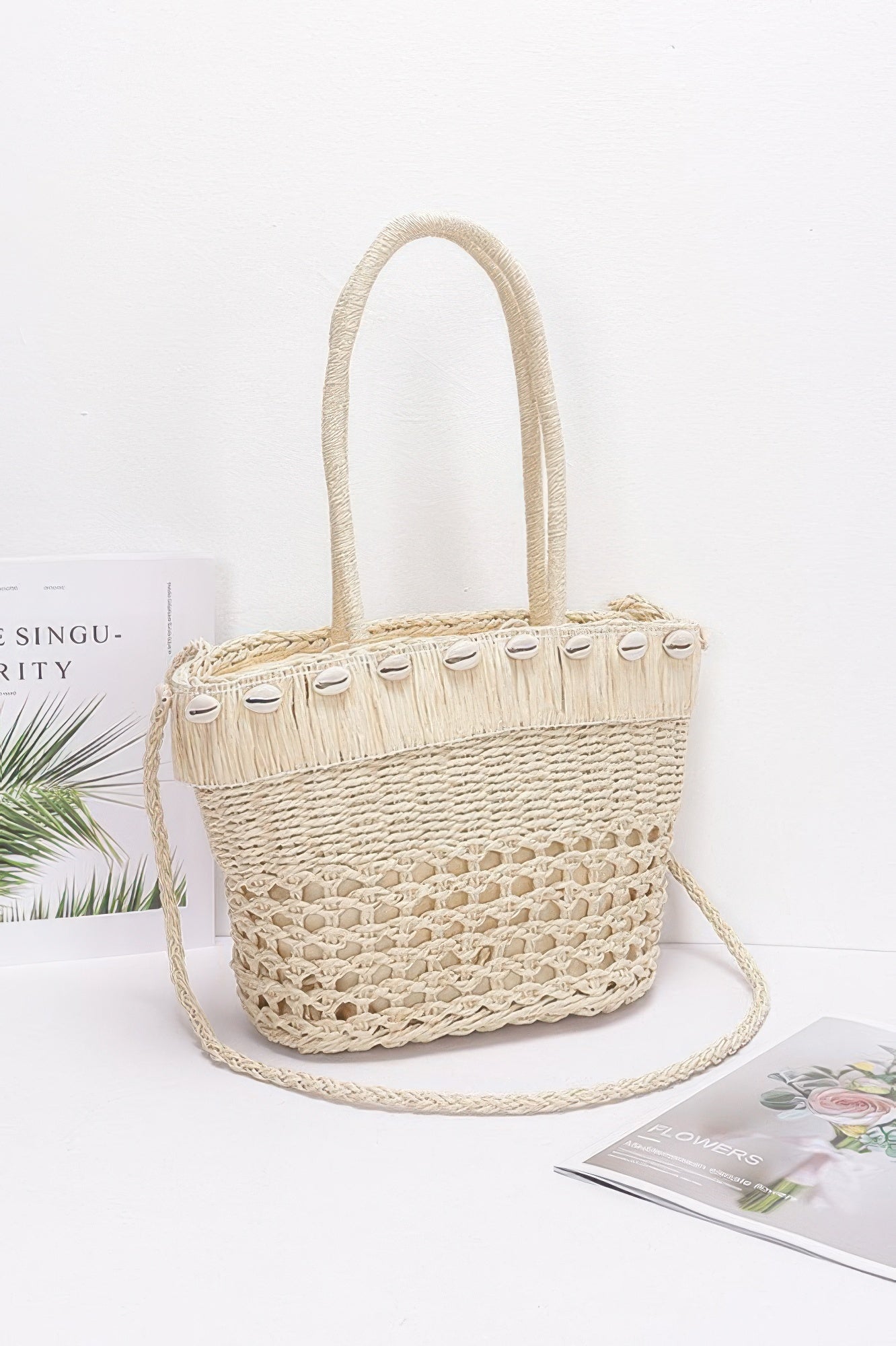 Faux Straw Shell Tote Bag - Wear Arielle