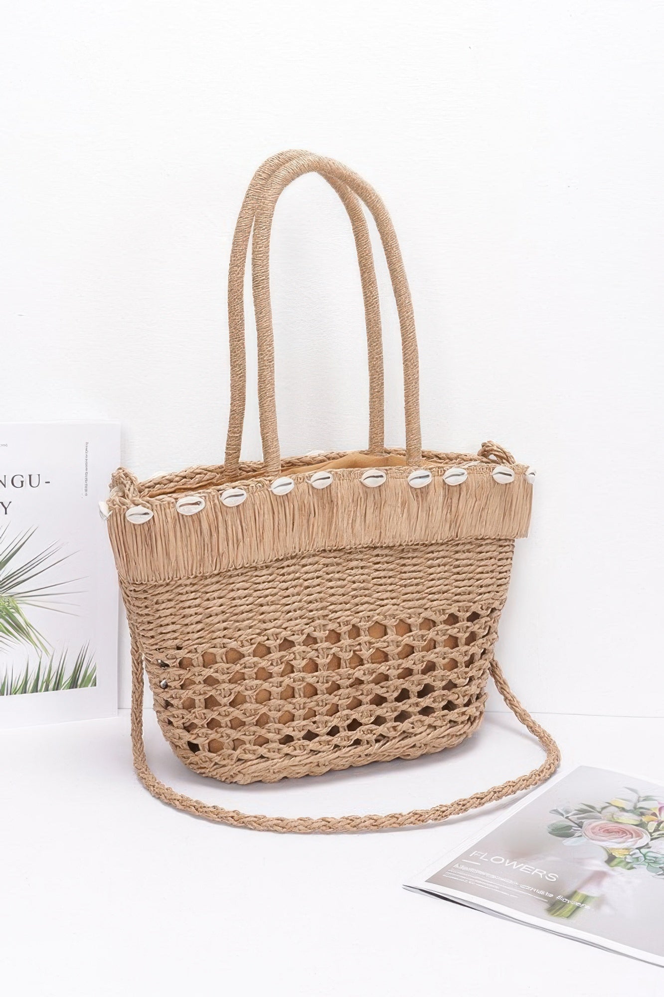Faux Straw Shell Tote Bag - Wear Arielle