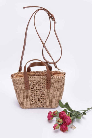 Faux Straw Top Handle Small Tote Bag - Wear Arielle