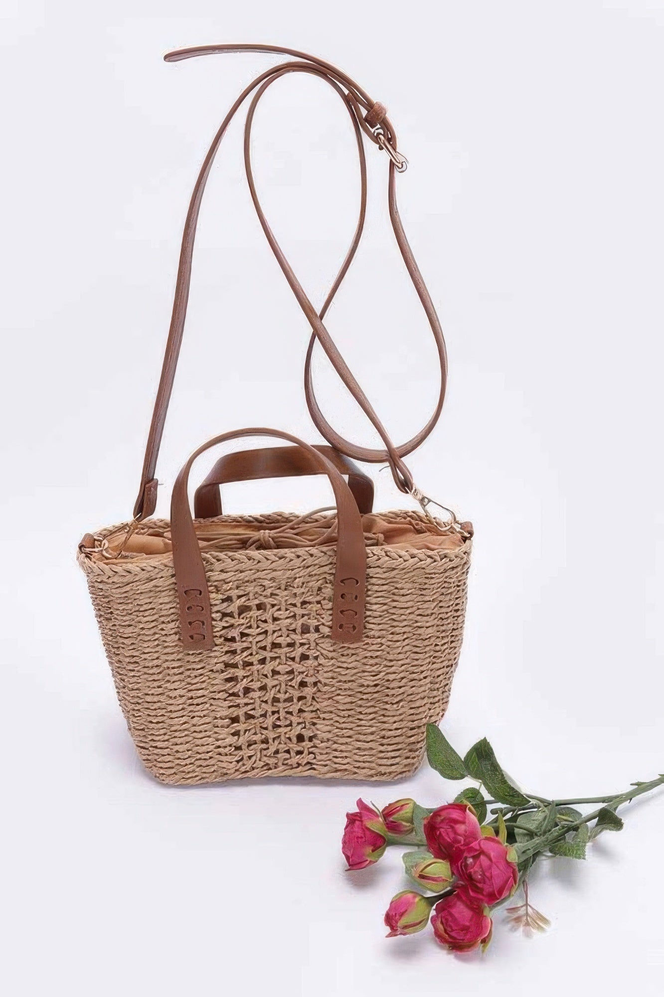 Faux Straw Top Handle Small Tote Bag - Wear Arielle