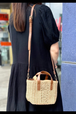 Faux Straw Top Handle Small Tote Bag - Wear Arielle