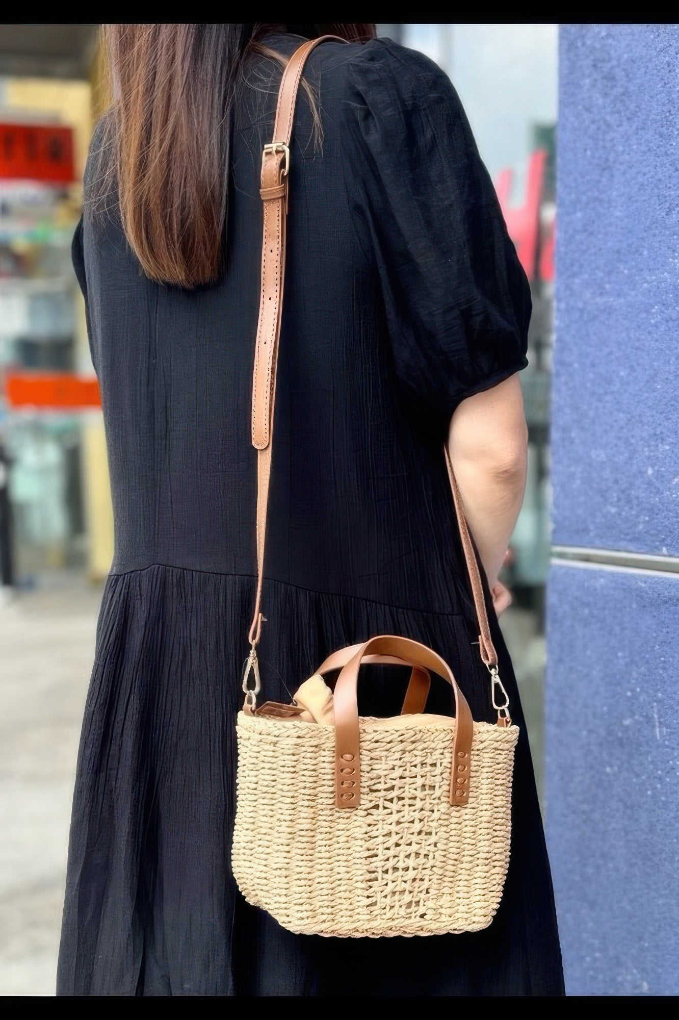 Faux Straw Top Handle Small Tote Bag - Wear Arielle