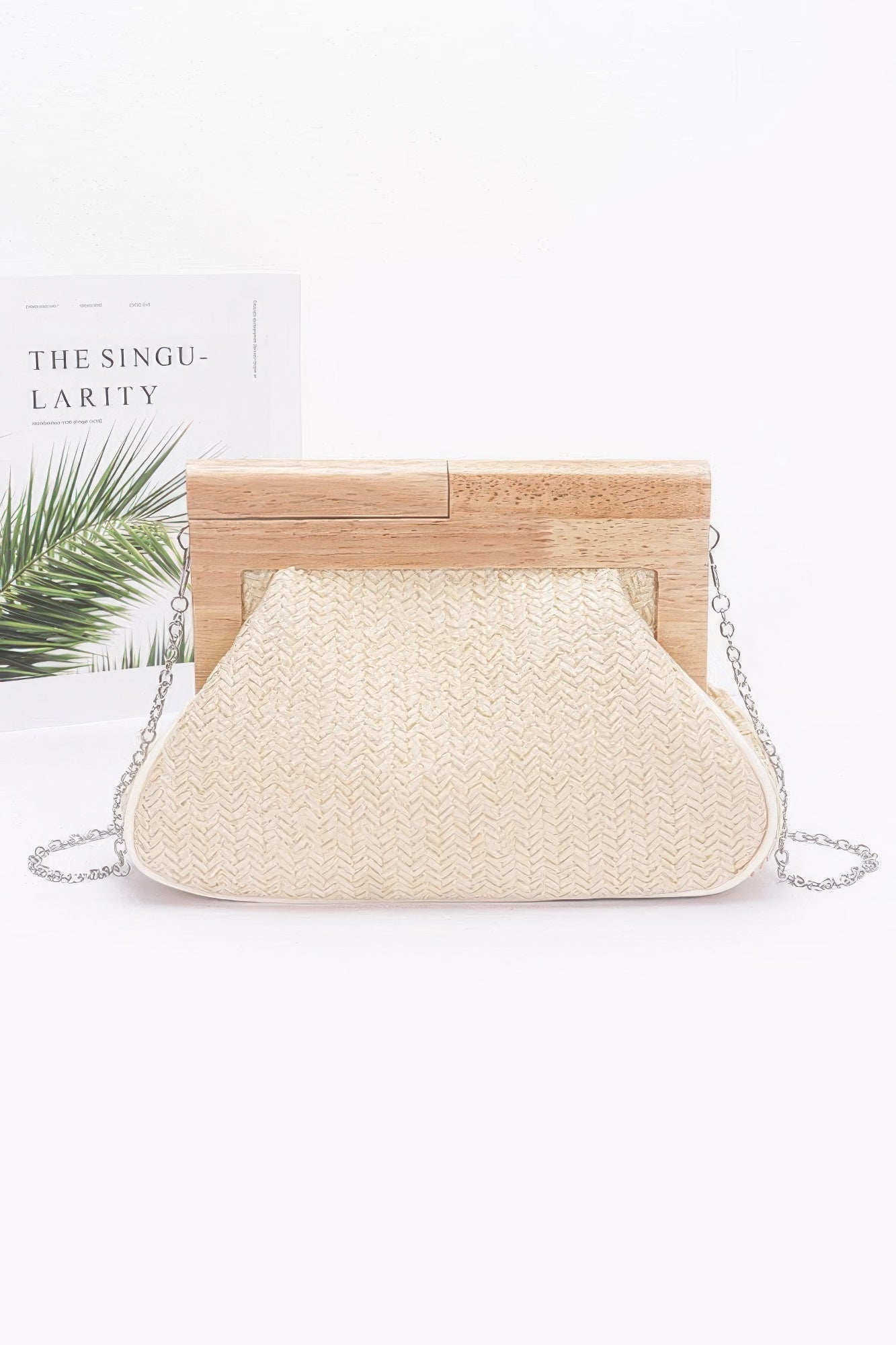 Faux Straw Wood Frame Clutch - Wear Arielle