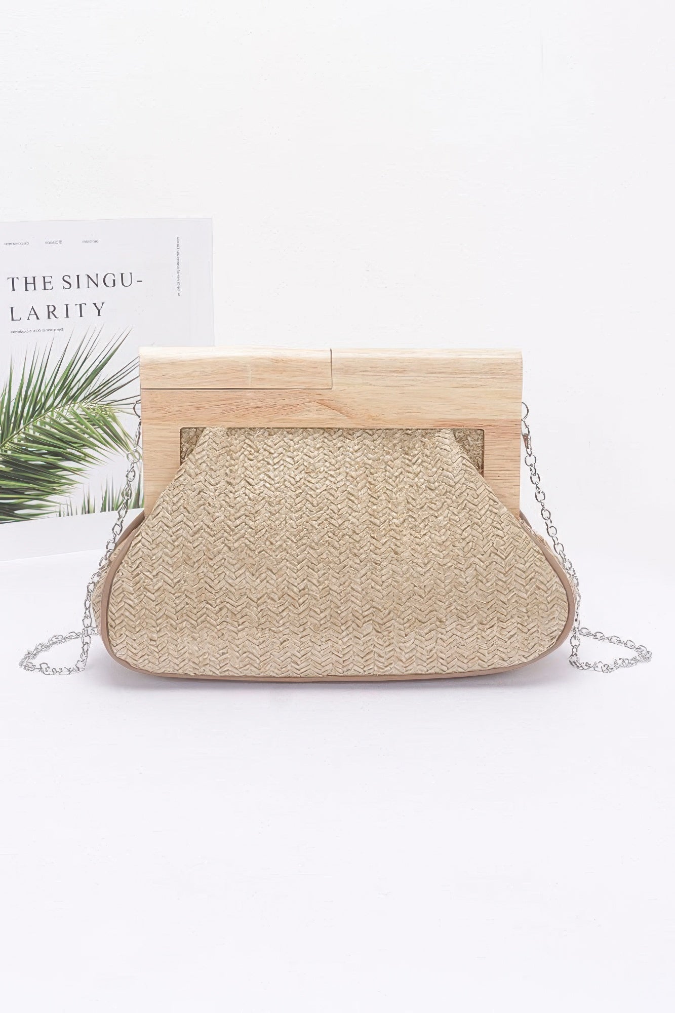 Faux Straw Wood Frame Clutch - Wear Arielle
