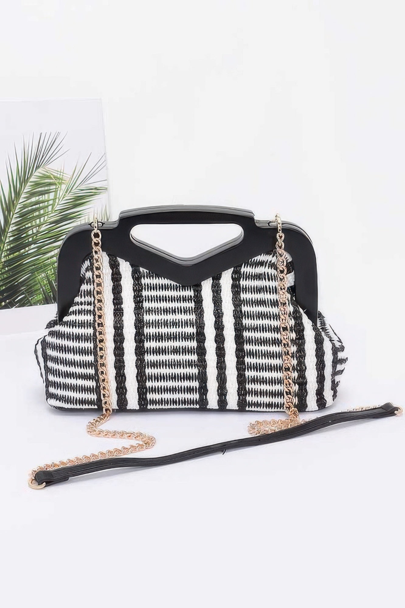 Faux Straw Wood Frame Clutch - Wear Arielle