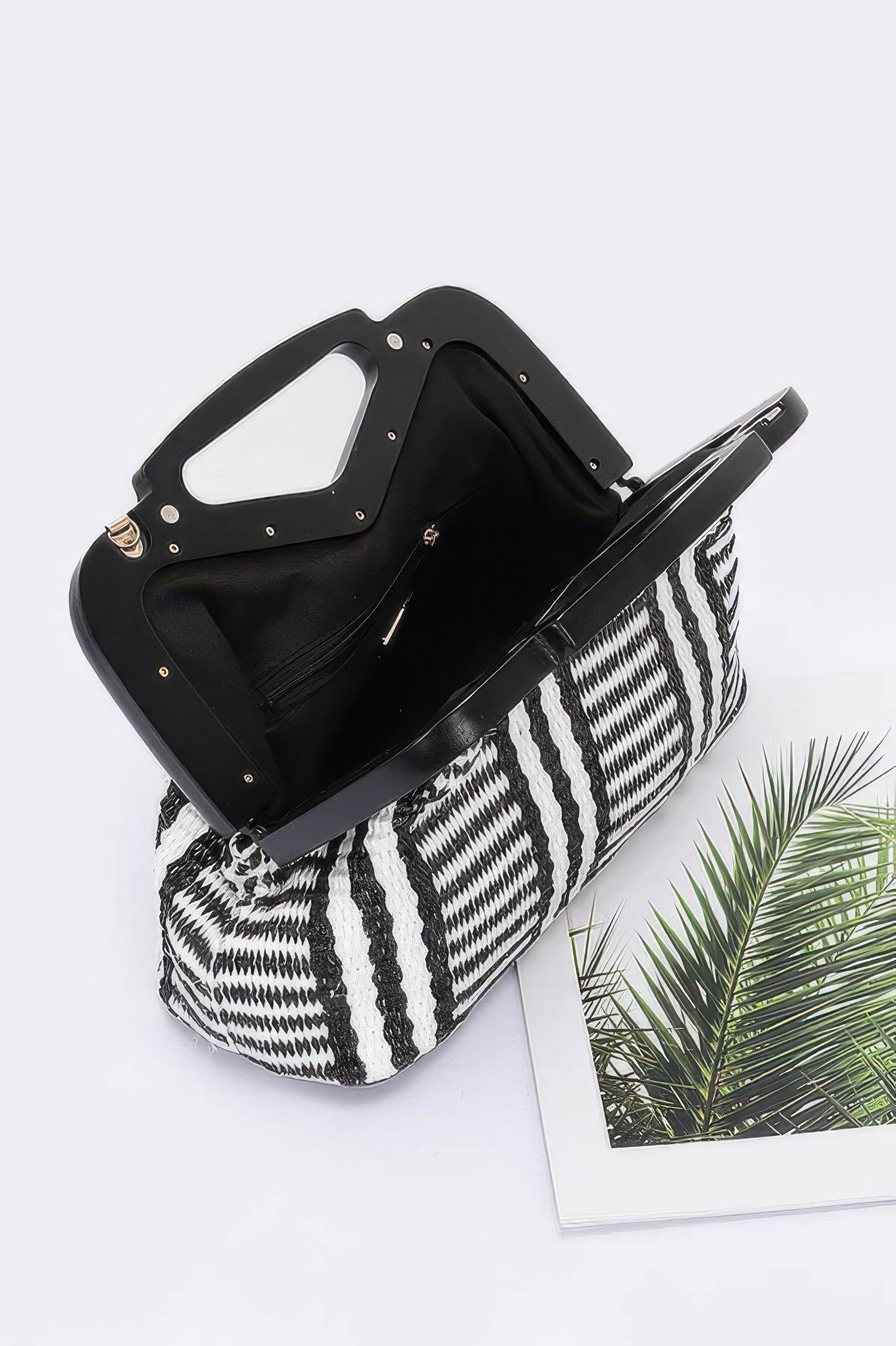 Faux Straw Wood Frame Clutch - Wear Arielle