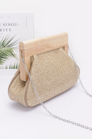 Faux Straw Wood Frame Clutch - Wear Arielle