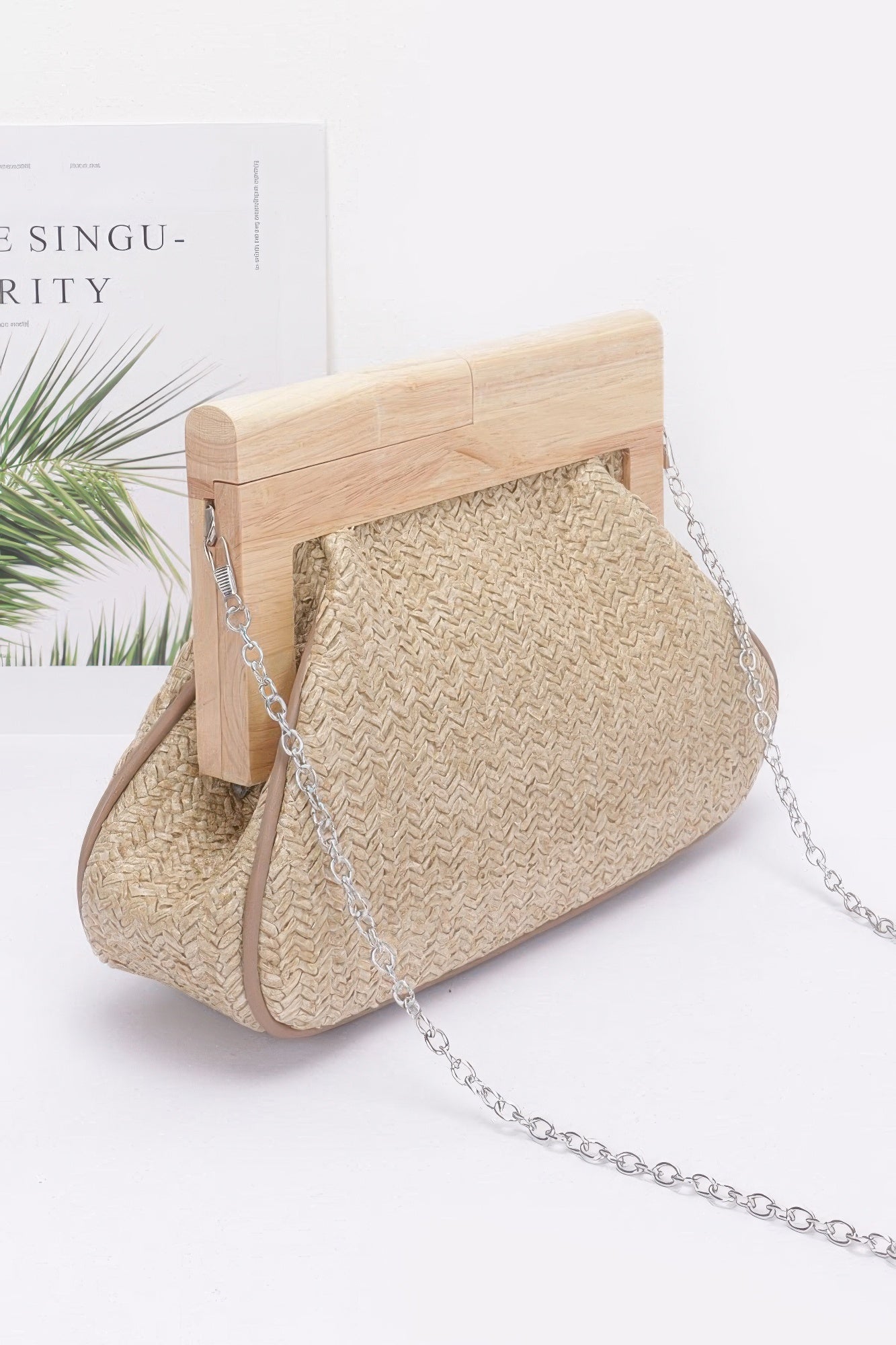 Faux Straw Wood Frame Clutch - Wear Arielle