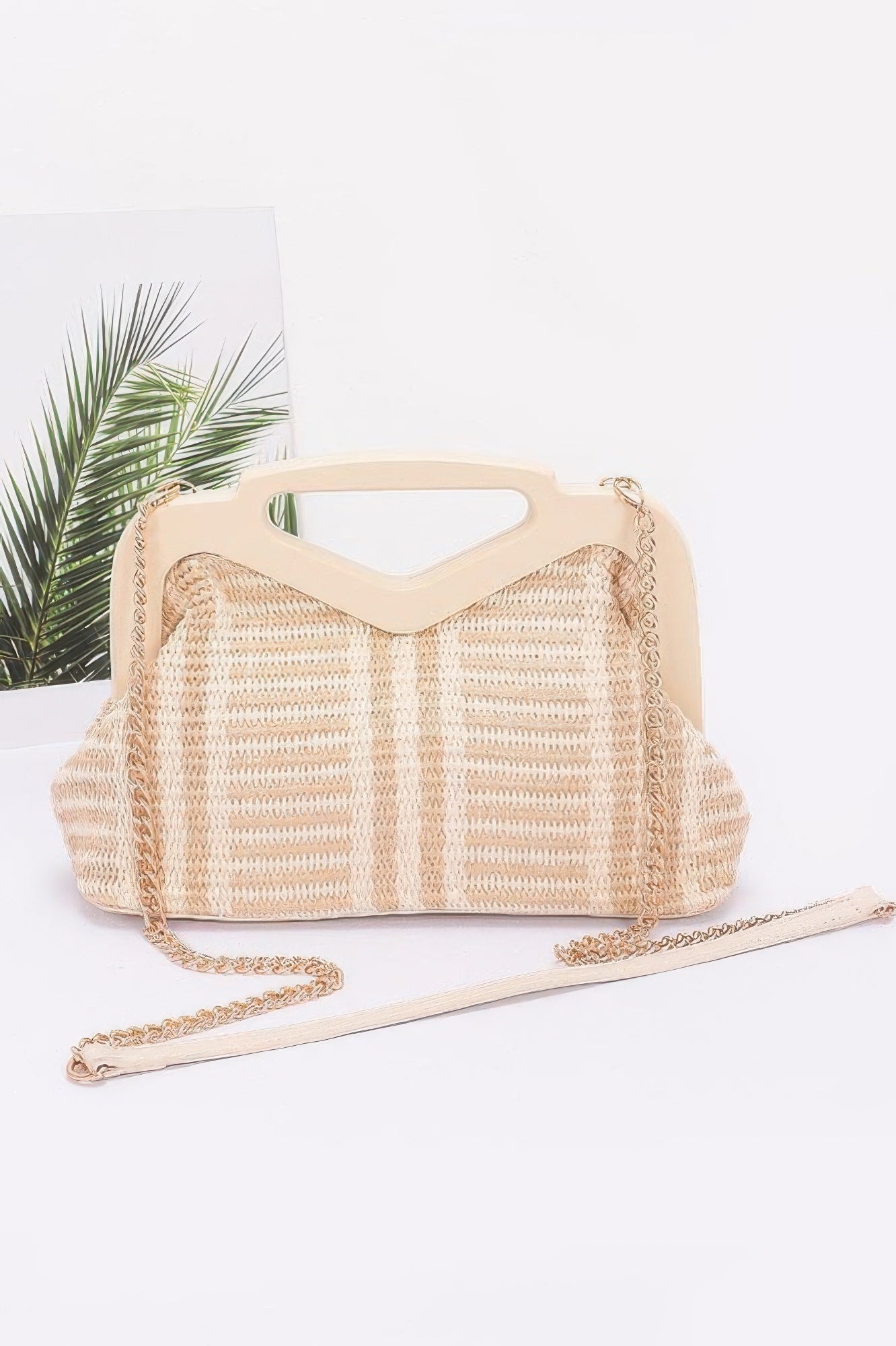 Faux Straw Wood Frame Clutch - Wear Arielle
