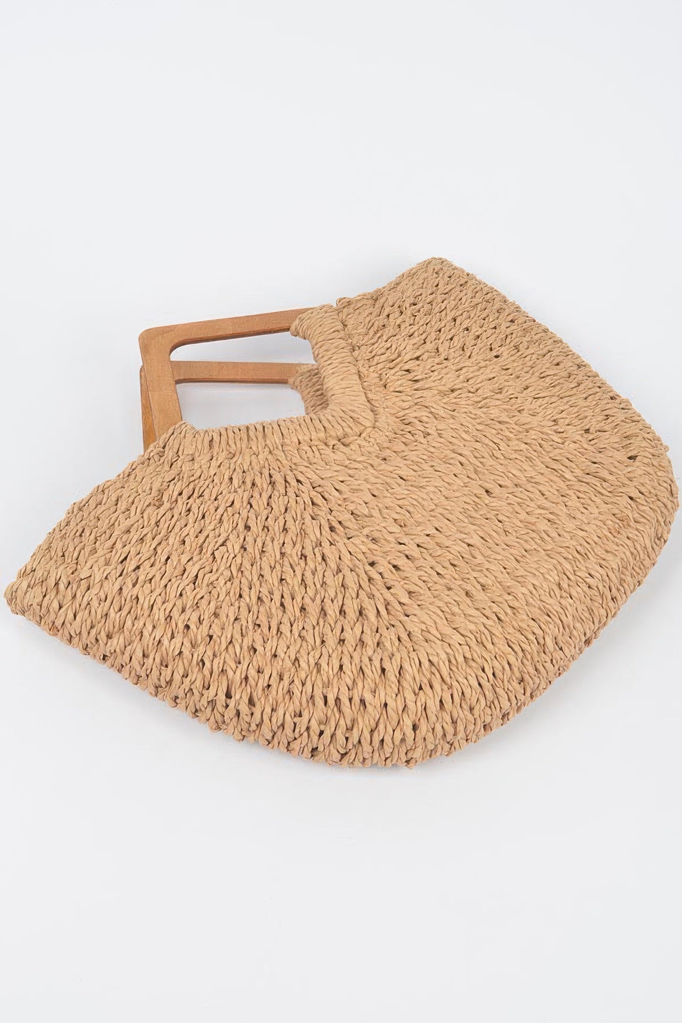 Faux Straw Wood Handle Tote Bag - Wear Arielle