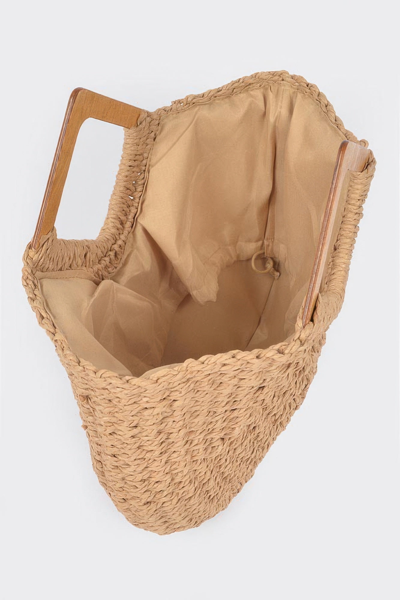 Faux Straw Wood Handle Tote Bag - Wear Arielle