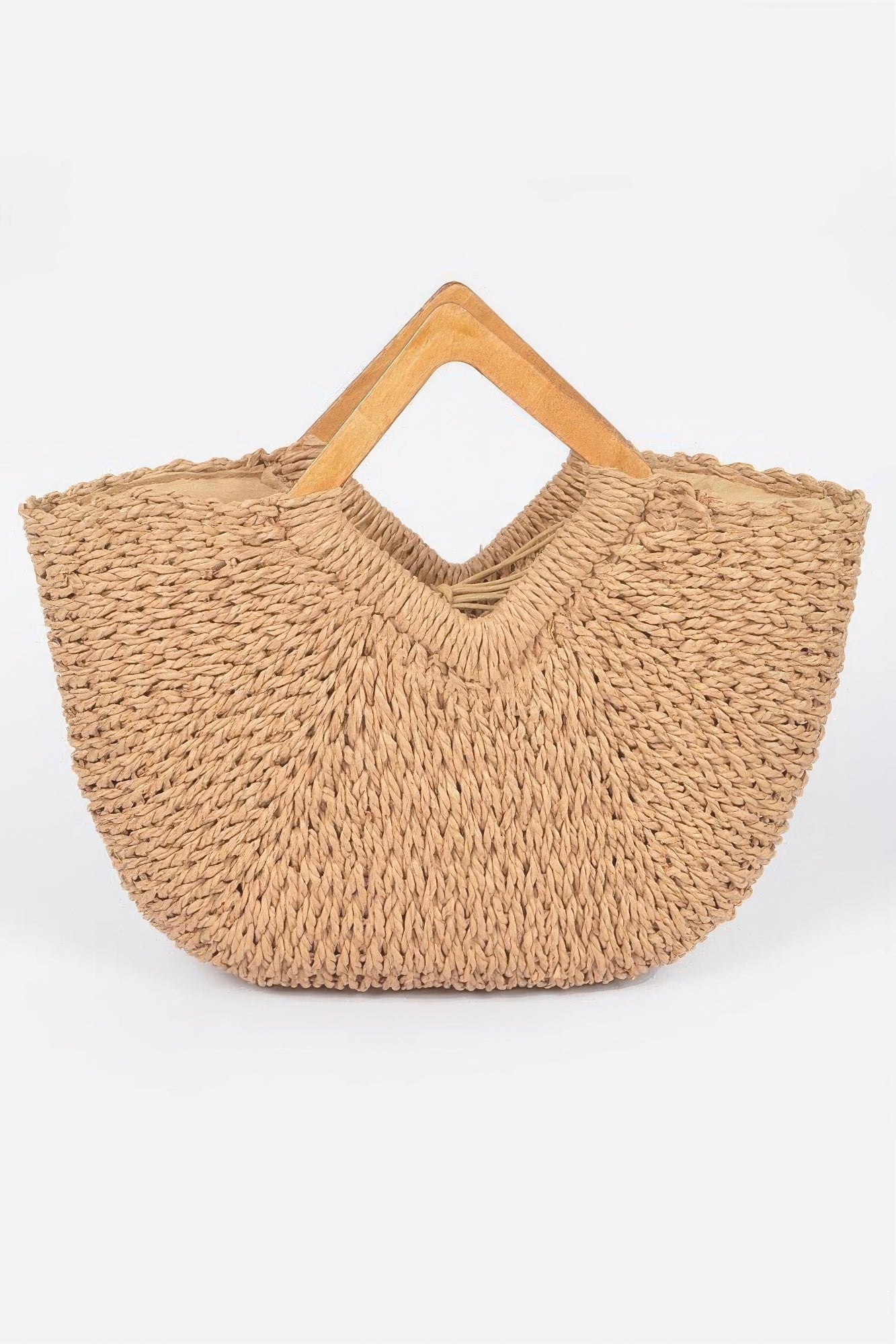 Faux Straw Wood Handle Tote Bag - Wear Arielle